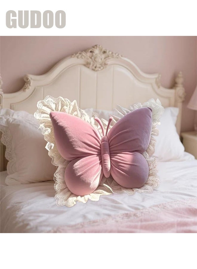 GUDOO وسادة فراشة، وأريكة على شكل فراشة مزخرفة بثاث، وكراسي مكتبية، وكراسي سيارات، وسادة دعم خصرية مخملية (وردية) - Image 5